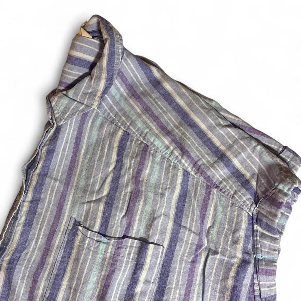 Terra & Sky Women's 3X Linen blend blue and purple striped button up shirt - Picture 5 of 5